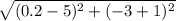 \sqrt{(0.2 - 5)^{2} + (-3 + 1)^{2}}