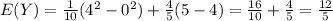 E(Y) = \frac{1}{10} (4^2-0^2) +\frac{4}{5} (5-4) = \frac{16}{10}+ \frac{4}{5}=\frac{12}{5}