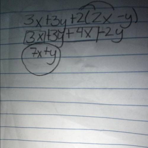 3x+3y+2(2x-y) equivalent fractions to this problem