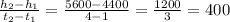 \frac{h_{2} - h_{1}}{t_{2} - t_{1}} = \frac{5600-4400}{4-1} = \frac{1200}{3} =400