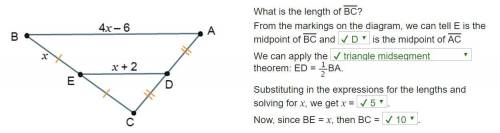 What is the length of bc?  from the markings on the diagram, we can tell e is the midpoint of bc and