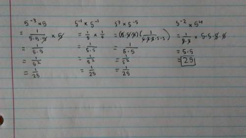 Which of the following is not equivalent to 1/25?   1. 5^(-3)x5 2. 5^(-1)x5^(-1) 3. 5^(3)x5^(-5) 4.