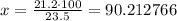 x = \frac{21.2 \cdot 100}{23.5} = 90.212766