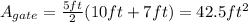 A_{gate}=\frac{5ft}{2}(10ft+7ft)=42.5ft^2