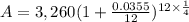 A=3,260(1+\frac{0.0355}{12})^{12\times \frac{1}{4}}