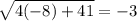 \sqrt{4(-8)+41} = -3
