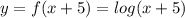y = f(x + 5) = log(x + 5)