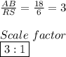 \frac{AB}{RS}=\frac{18}{6}=3 \\ \\ Scale \ factor \\ \boxed{3:1}