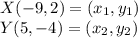 X(-9,2) = (x_1,y_1)\\Y(5,-4) = (x_2,y_2)\\
