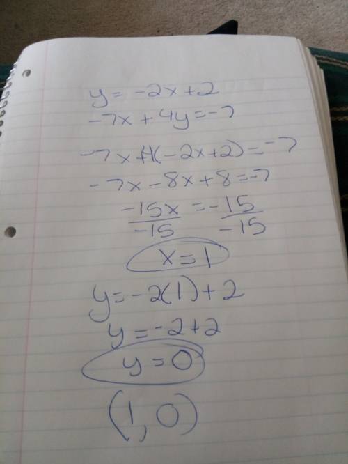 For substitution what is  y= -2x+2  -7x+ 4y= -7