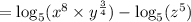 =\log_5(x^8\times y^{\frac{3}{4}})-\log_5(z^5)