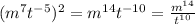 (m^7t^{-5})^2 = m^{14}t^{-10} = \frac{m^{14}}{t^{10}}
