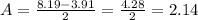 A=\frac{ 8.19-3.91}{2}=\frac{4.28}{2}=2.14