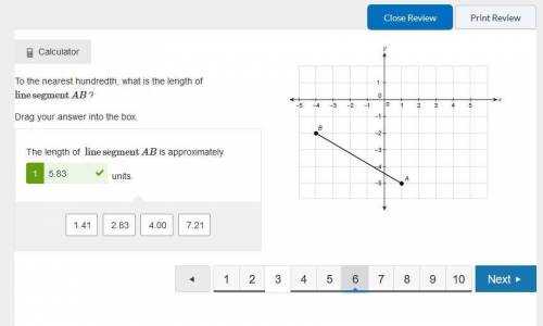 To the nearest hundredth, what is the length of line segment ab ?  drag your answer into the box. th