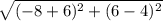 \sqrt{(-8+6)^2+(6-4)^2}