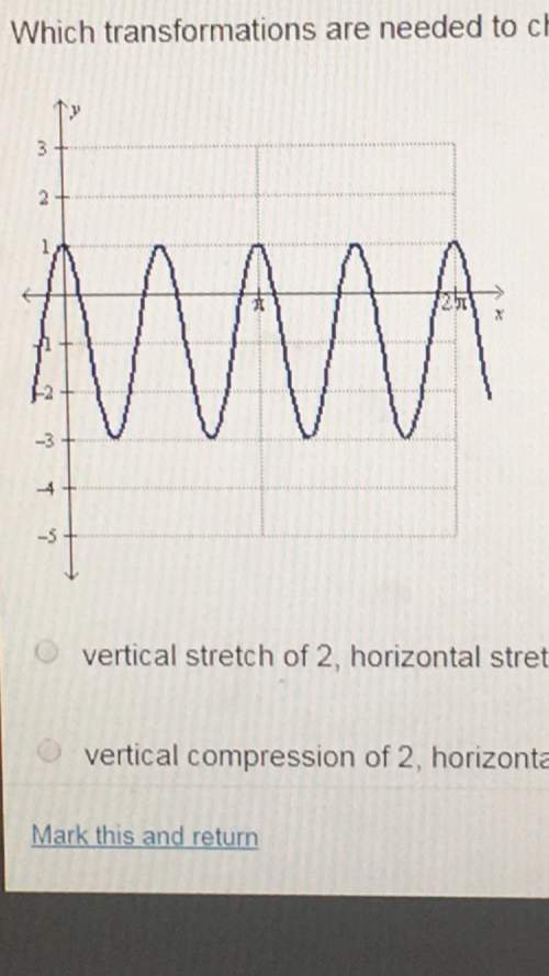 Which transformations are needed to change the parent cosine function to the cosine function below?&lt;