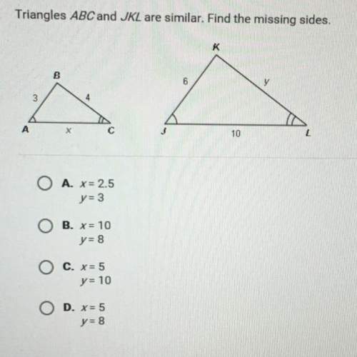 Plz asap triangles abc and jkl are similar. find the missing sides