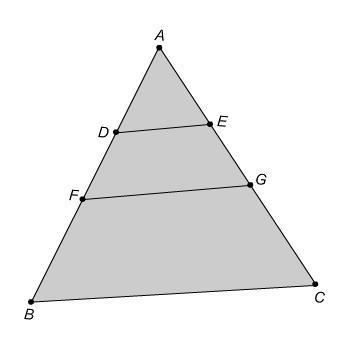 If [tex]\frac{ad}{db}=\frac{ae}{ec}\\[/tex], then line segment (blank 1) is parallel to line segment