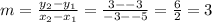 m = \frac{y_2-y_1}{x_2-x_1} = \frac{3--3}{-3--5}= \frac{6}{2}=3