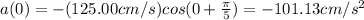 a(0)=-(125.00 cm/s) cos (0+\frac{\pi}{5})=-101.13 cm/s^2