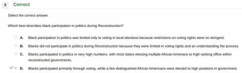 Which best describes black participation in politics during reconstruction?  black paricipation in p