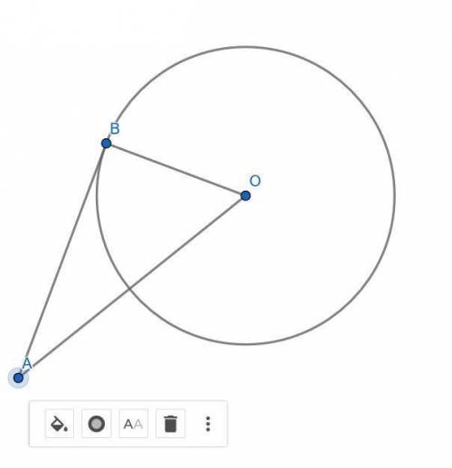 In need!  a circle k(o) with the radius r is given. line ab tangent to circle k(o) at b. find ab, if