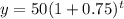 y=50(1+0.75)^t