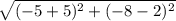 \sqrt{(-5+5)^2+(-8-2)^2}