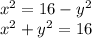 x^{2} =16-y^{2}\\x^{2}+y^{2}=16