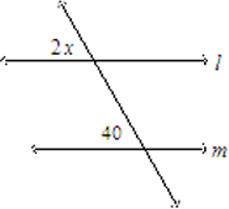 8.  find the value of x. the diagram is not to scale. note:  line l parallel toline m