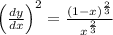\left(\frac{dy}{dx}\right)^2 = \frac{\left(1 - x\right)^\frac{2}{3}}{x^\frac{2}{3}}}