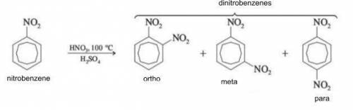 Nitrobenzene can be nitrated with a mixture of nitric and sulfuric acids. Draw the product that cont