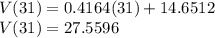 V(31) = 0.4164(31) + 14.6512\\V(31) = 27.5596