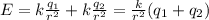 E=k\frac{q_1}{r^{2}}+k\frac{q_2}{r^{2}}=\frac{k}{r^2}(q_1+q_2)