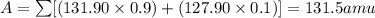 A=\sum[(131.90\times 0.9)+(127.90\times 0.1)]=131.5amu