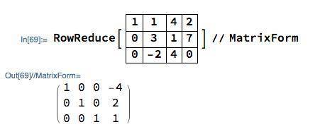 An augmented matrix for a system of linear equations in x, y, and z is given. Find the solution of t