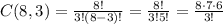 C(8,3)=\frac{8!}{3!(8-3)!}=\frac{8!}{3!5!}=\frac{8\cdot 7\cdot 6}{3!}