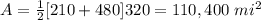 A=\frac{1}{2}[210+480]320=110,400\ mi^2