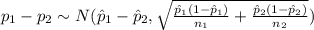 p_1 -p_2 \sim N (\hat p_1 -\hat p_2 , \sqrt{\frac{\hat p_1 (1-\hat p_1)}{n_1} +\frac{\hat p_2 (1-\hat p_2)}{n_2}})