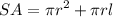 $S A=\pi r^{2}+\pi r l$