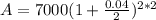 A = 7000(1 + \frac{0.04}{2})^{2*2}