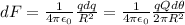 dF = \frac{1}{4\pi\epsilon_0}\frac{qdq}{R^2} = \frac{1}{4\pi\epsilon_0}\frac{qQd\theta}{2\pi R^2}