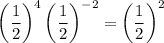 $\left(\frac{1}{2}\right)^{4}\left(\frac{1}{2}\right)^{-2}=\left(\frac{1}{2}\right)^{2}$