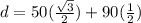 d=50(\frac{\sqrt{3}}{2})+90(\frac{1}{2})