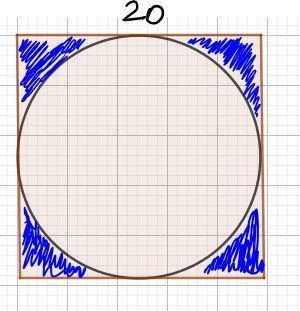 Find the approximate area of the shaded region below, consisting of a square with a circle cut out o