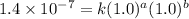 1.4\times 10^{-7}=k(1.0)^a(1.0)^b