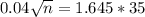 0.04\sqrt{n} = 1.645*35