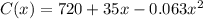 C(x) = 720 + 35x-0.063x^2