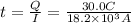 t=\frac{Q}{I}=\frac{30.0C}{18.2\times10^3A}
