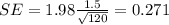 SE= 1.98 \frac{1.5}{\sqrt{120}}=0.271